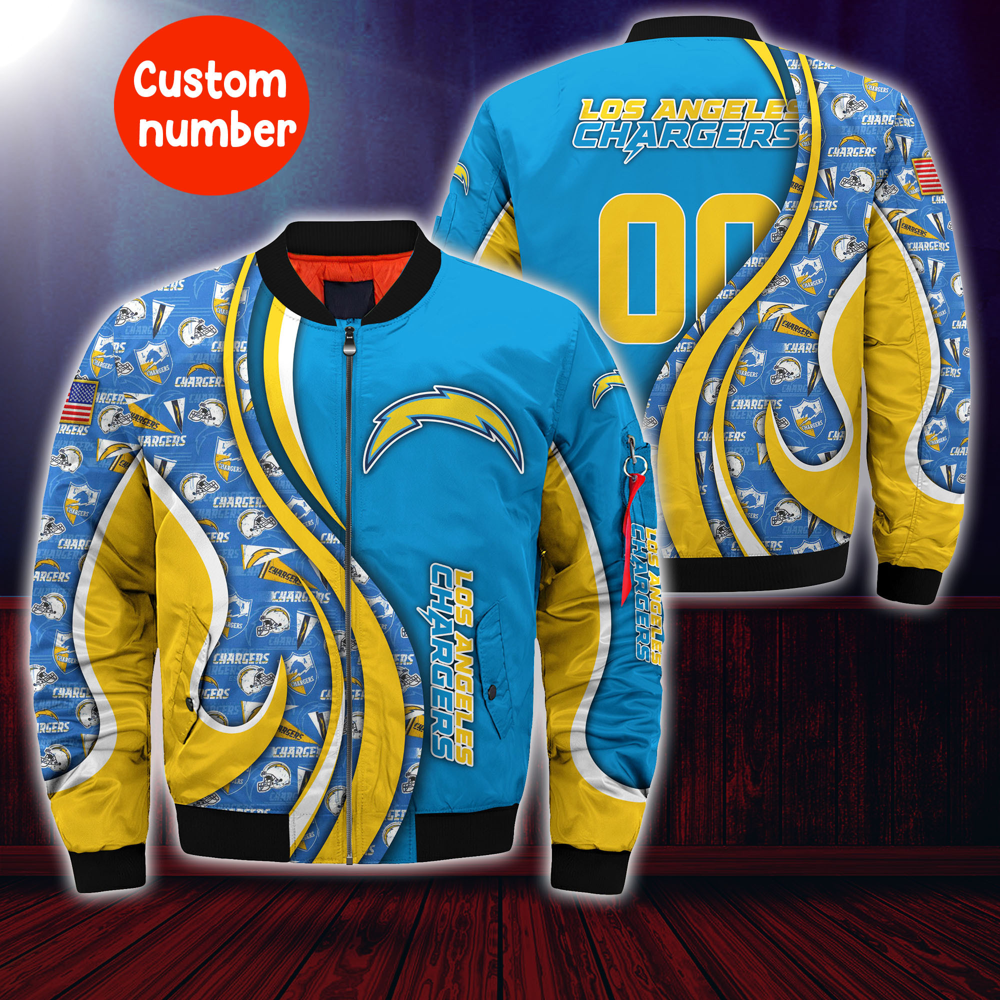 Buy Los Angeles Chargers NFL-Custom Your Number Bomber Jacket Trending ...