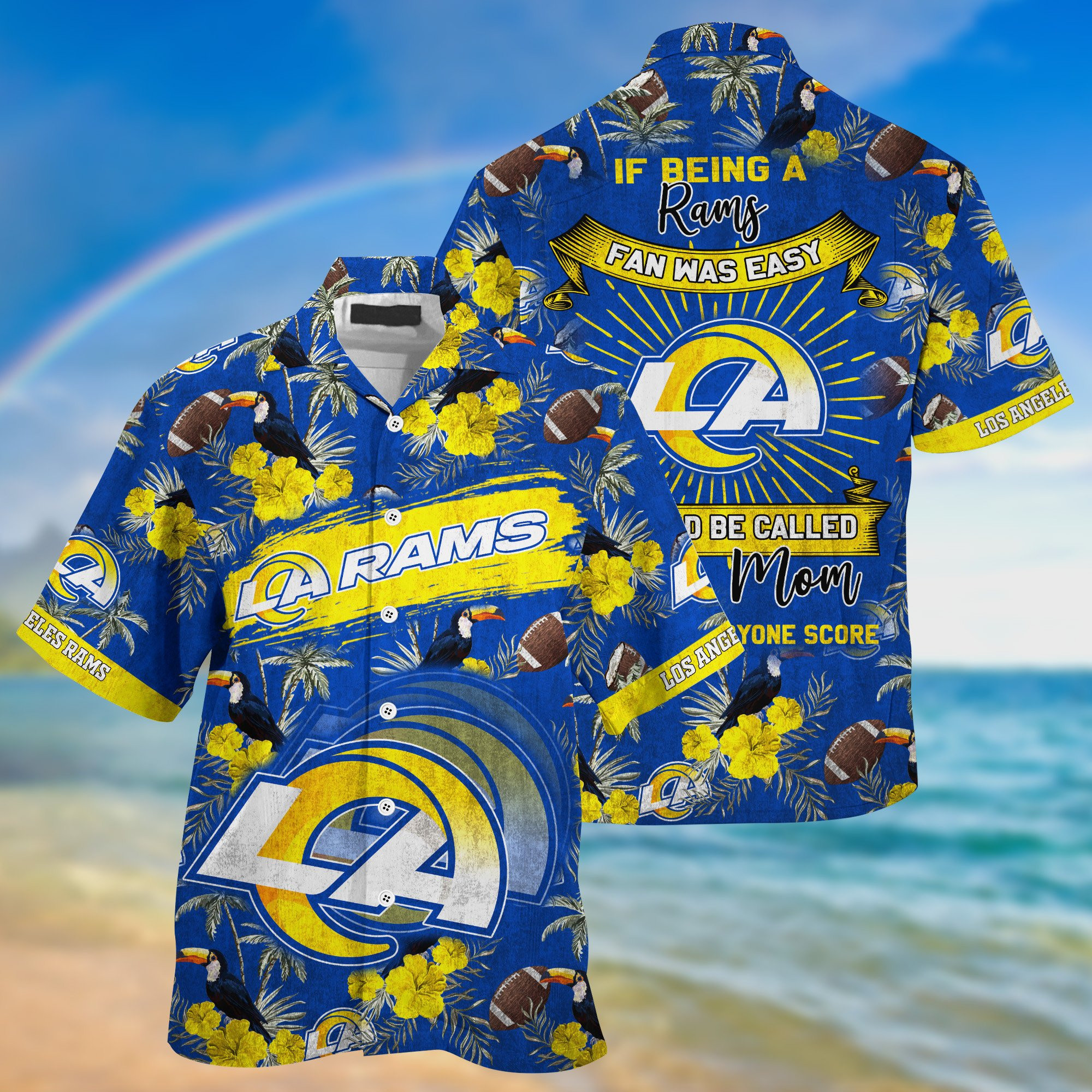 Buy Los Angeles Rams NFL Summer Hawaiian Shirt And Shorts Sporty Mom Lets Everyone Score