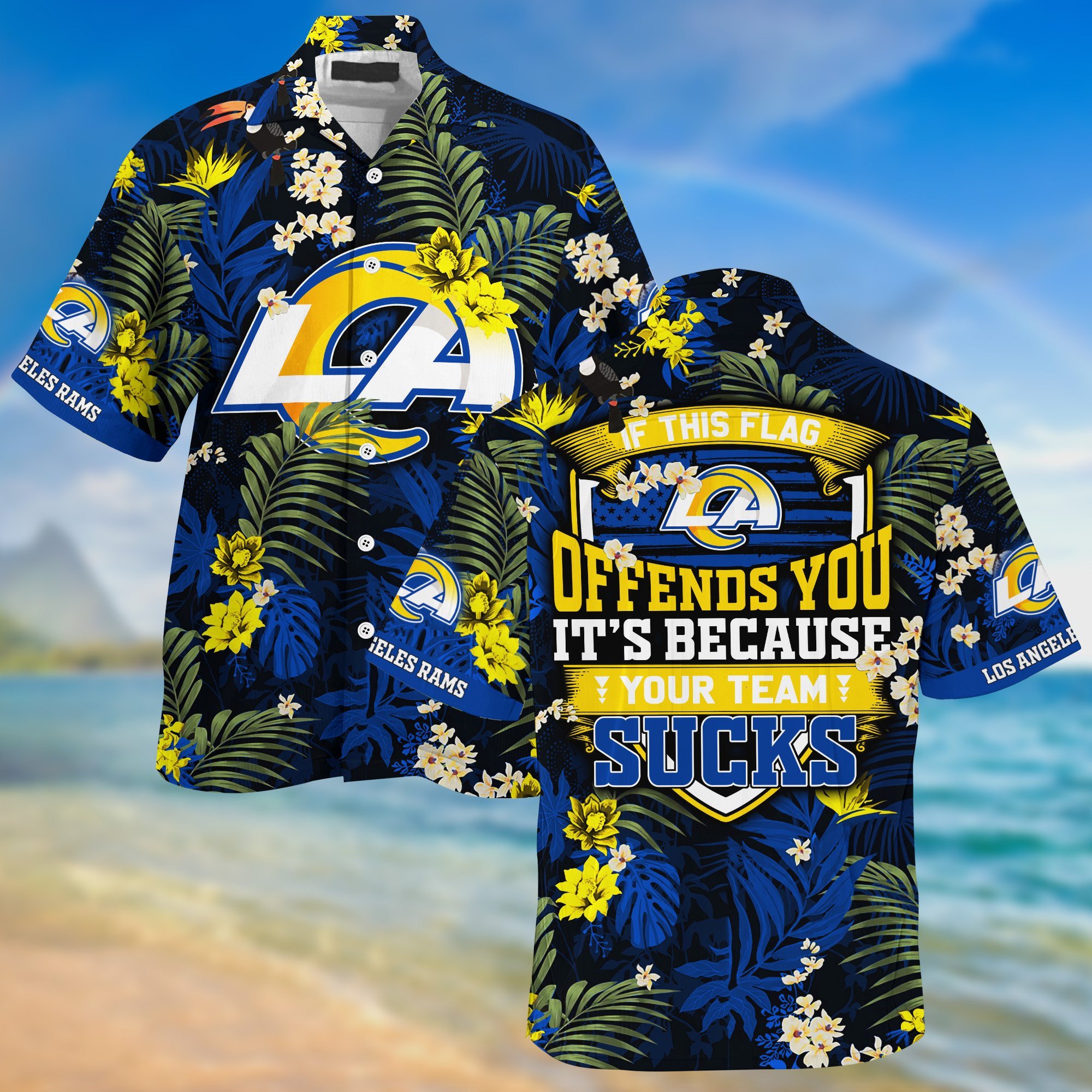 Buy Los Angeles Rams NFL Summer Hawaiian Shirt And Shorts With Tropical Patterns ? SneakersWix