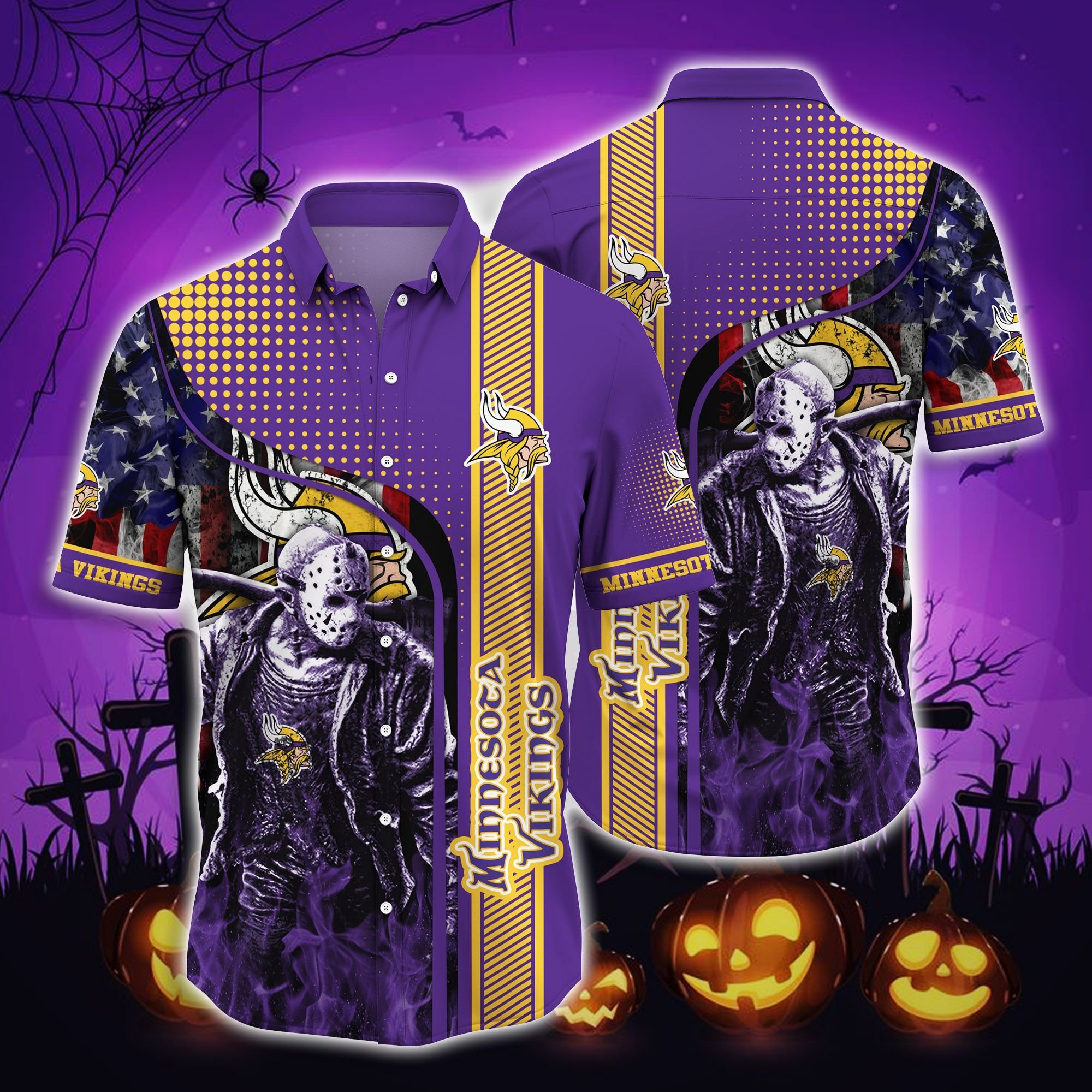 Buy Minnesota Vikings Halloween-aloha shirt halloween hawaiian shirts hawaiian shirts for men hawaiian shirts for women