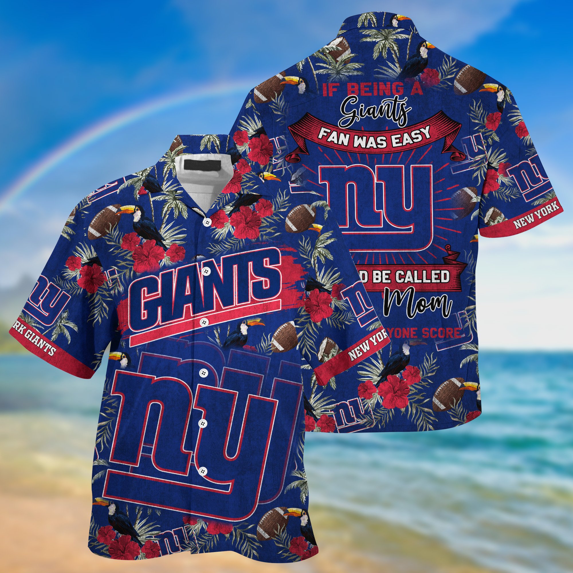 Buy New York Giants NFL Summer Hawaiian Shirt And Shorts Sporty Mom Lets Everyone Score