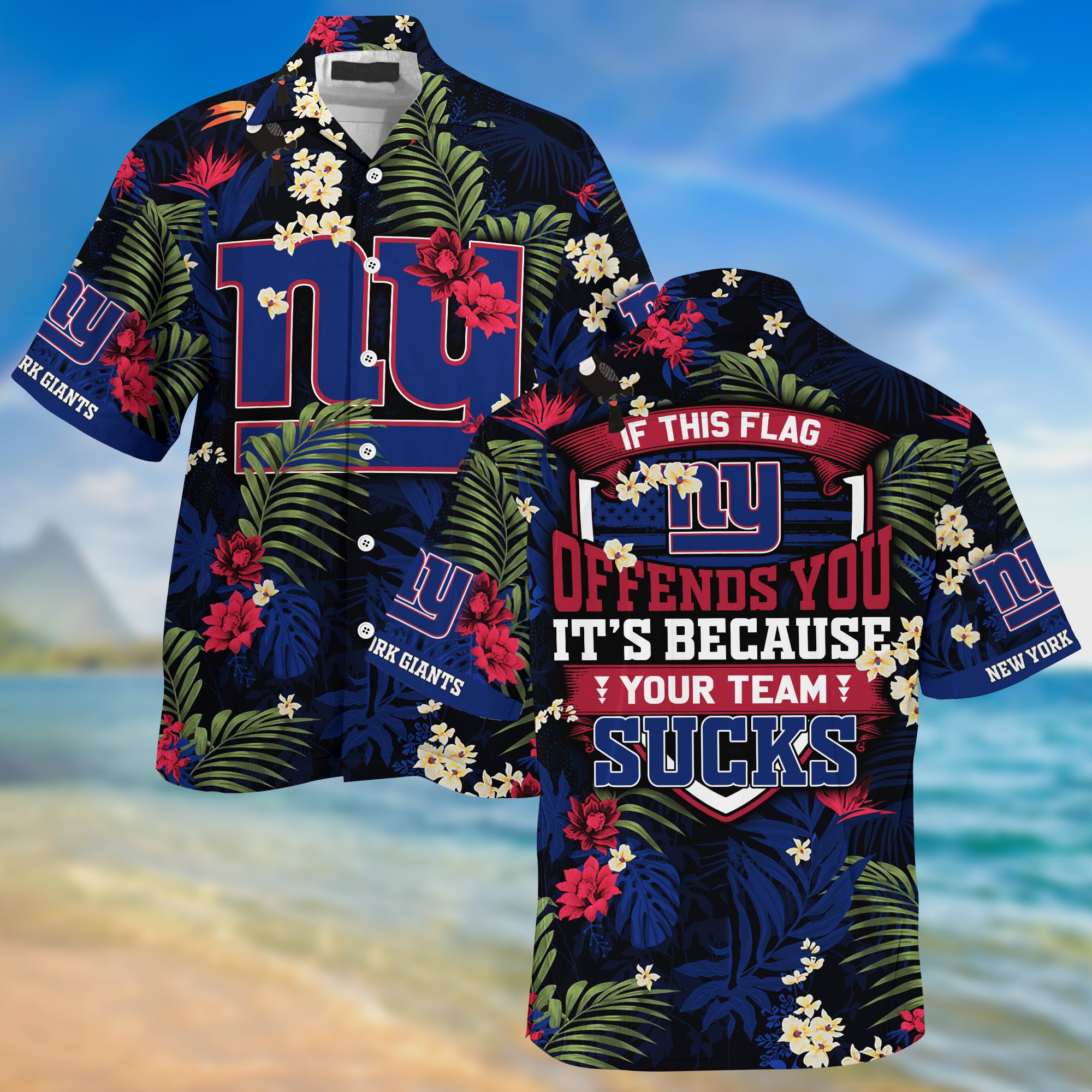 Buy New York Giants NFL Summer Hawaiian Shirt And Shorts With Tropical Patterns