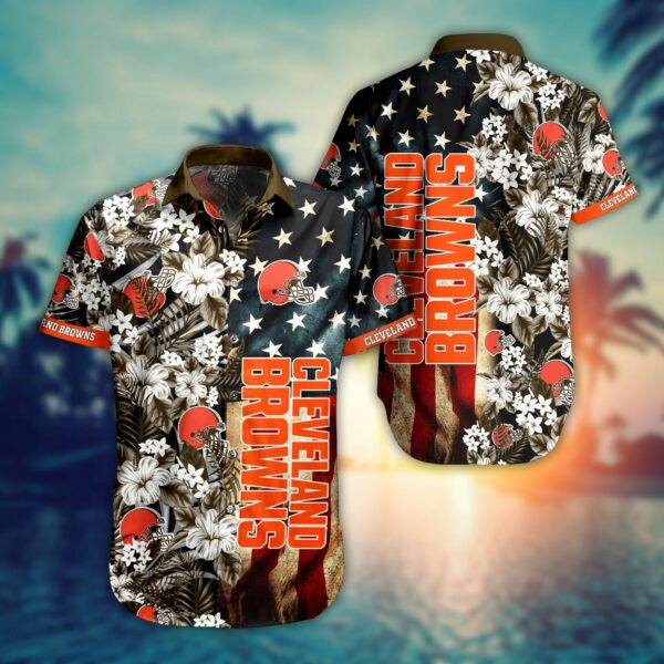 Buy NFL Cleveland Browns Hawaiian Shirt Flag Flower