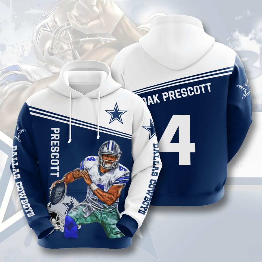 Buy NFL Dallas Cowboys Dak Prescott Blue White Pullover Hoodie V2 ...