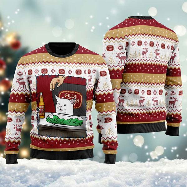 Buy Olde English 800 Cat Meme Christmas Ugly Sweater - HomeFavo