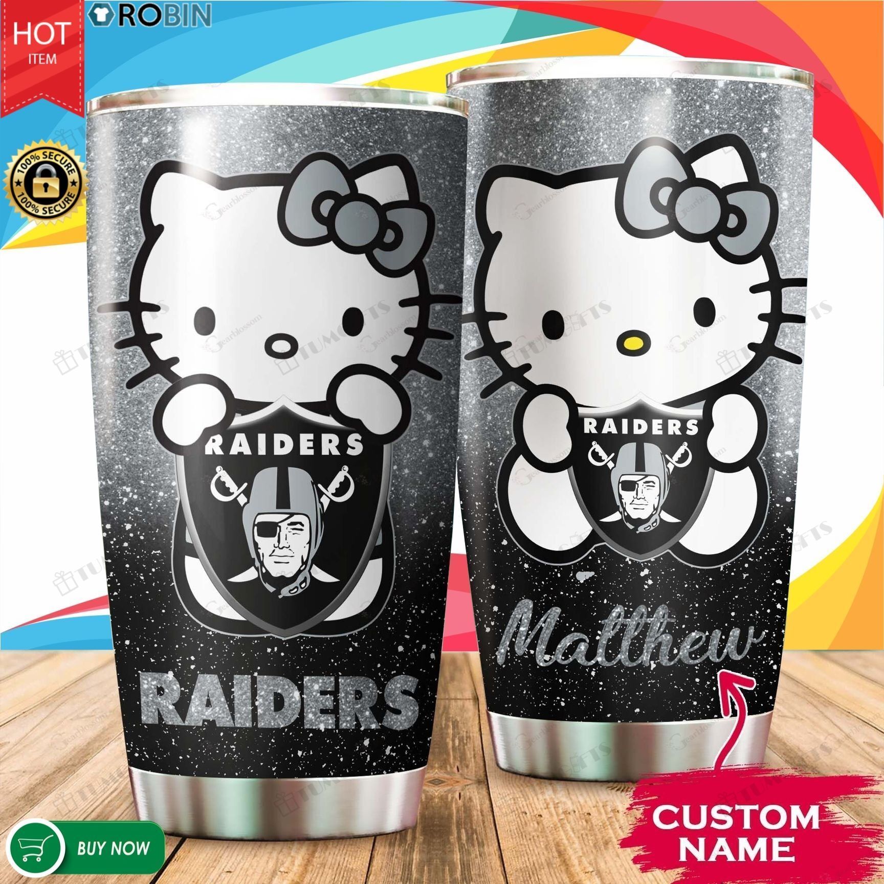 Personalized Custom Name Hello Kitty Hug Oakland Raiders Stainless ...