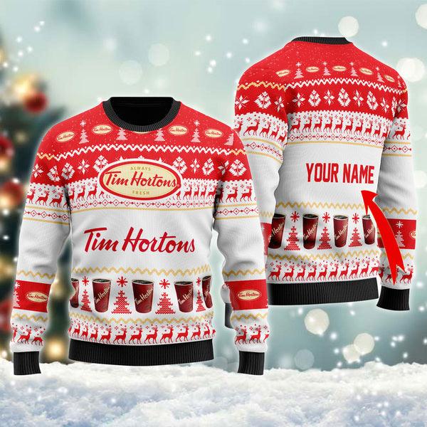 Buy Personalized Tim Hortons Ugly Christmas Sweater - HomeFavo