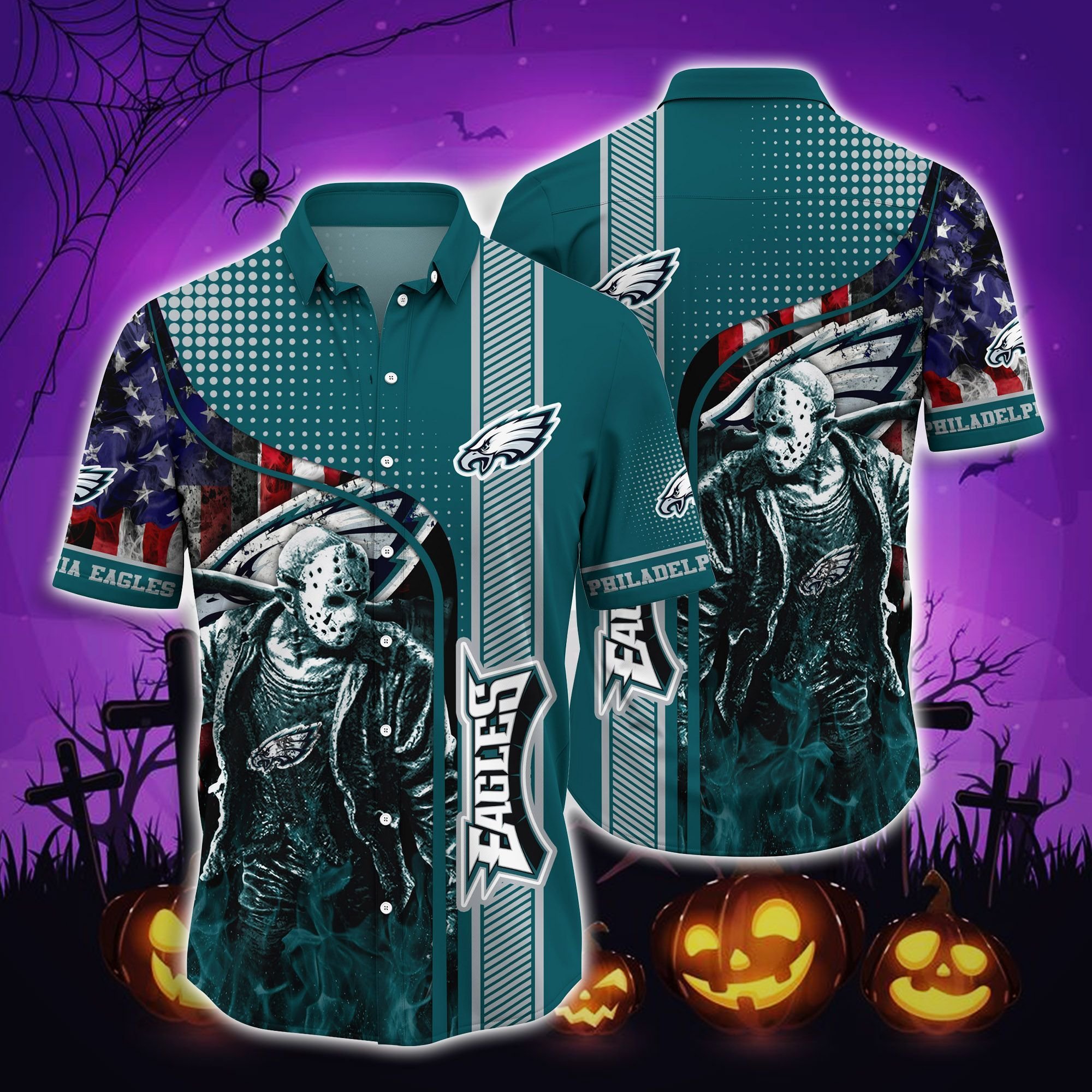 Buy Philadelphia Eagles Halloween-aloha shirt halloween hawaiian shirts hawaiian shirts for men hawaiian shirts for women