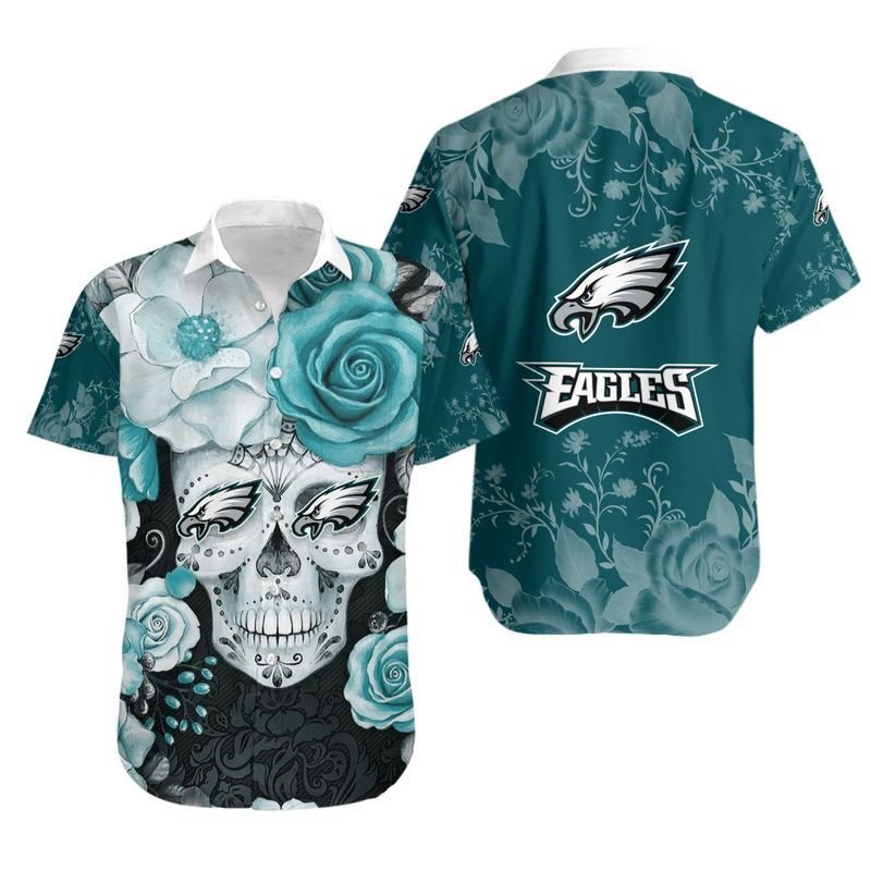 Buy Philadelphia Eagles Skull NFL Gift For Fan Hawaiian Graphic Print Shor