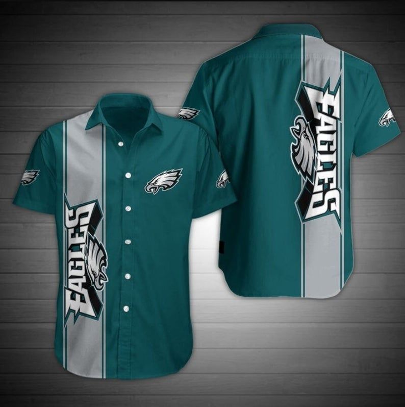 Buy Philadelphia Eagles Team Color Button NFL Hawaiian Graphic Print Short