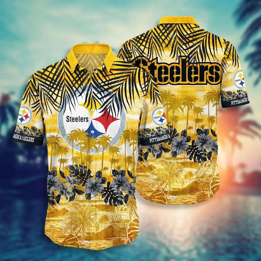 Buy Pittsburgh Steelers NFL Hawaiian Shirt And Short Style Tropical Pattern Graphic Hot Trending Summer For Awesome Fans