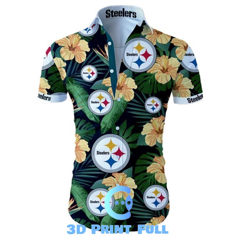 Buy Pittsburgh Steelers tropical flower Hawaiian Shirts White Men