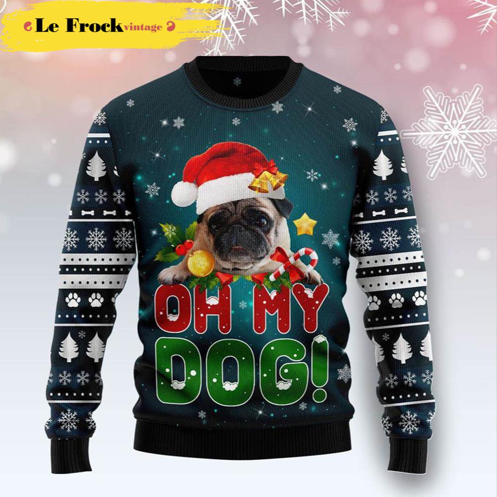 Buy Pug Oh My Dog Ugly Christmas Sweater - Travis Scott Merch - HomeFavo