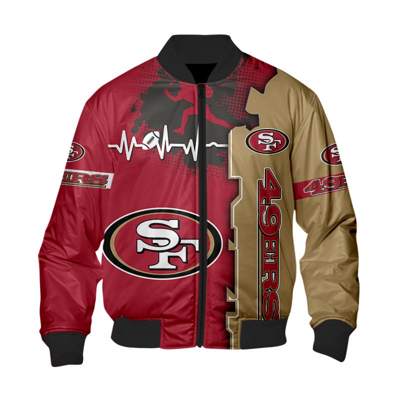 Buy San Francisco 49ers Bomber Jacket graphic heart ECG line - HomeFavo