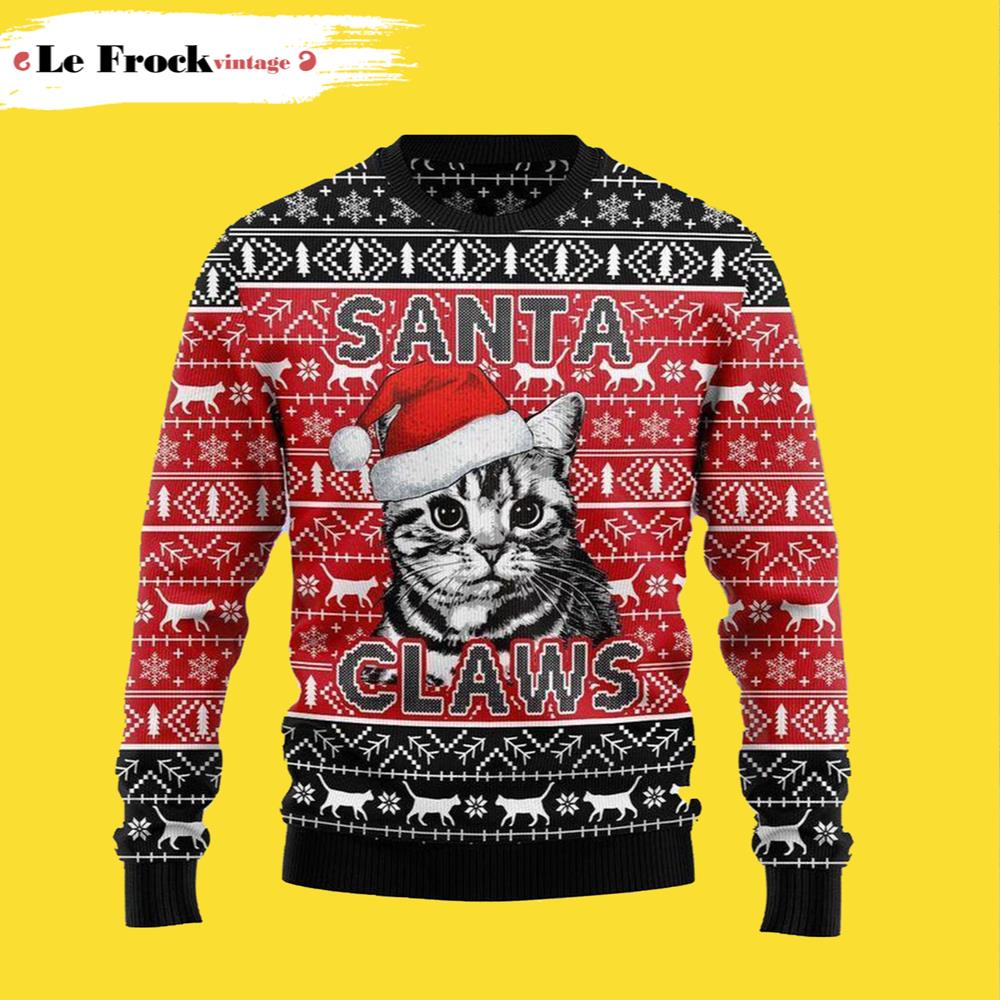 Buy Santa Claws Cat Ugly Christmas Sweater - Travis Scott Merch - HomeFavo