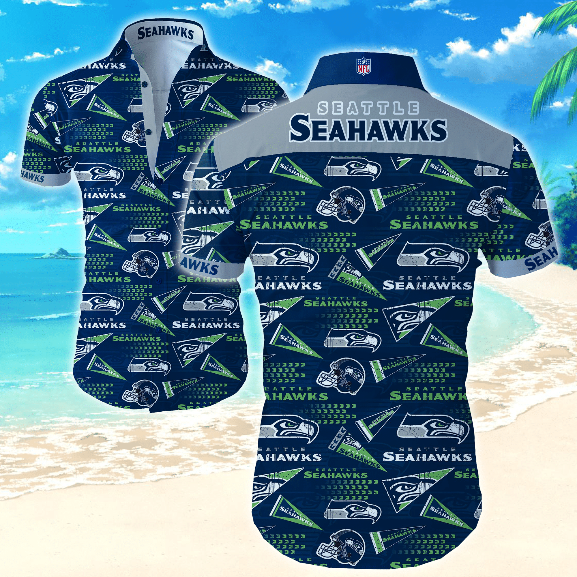 Buy Seattle Seahawks Nfl Hawaiian Graphic Print Short Sleeve Hawaiian Shir