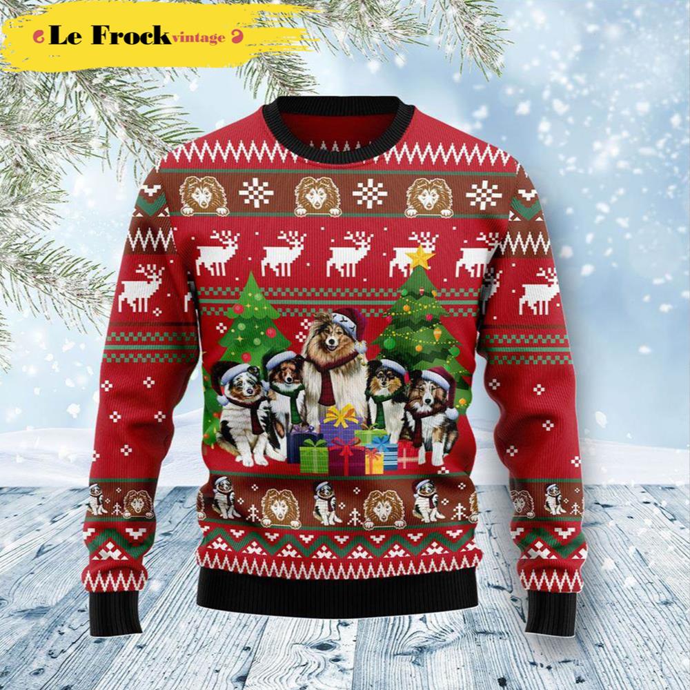Buy Shetland Sheepdogs Family Snow Dog Ugly Christmas Sweater - Travis ...