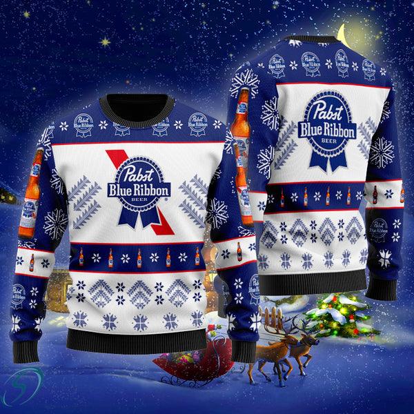 Buy Simplee Pabst Blue Ribbon Christmas Ugly Sweater - HomeFavo