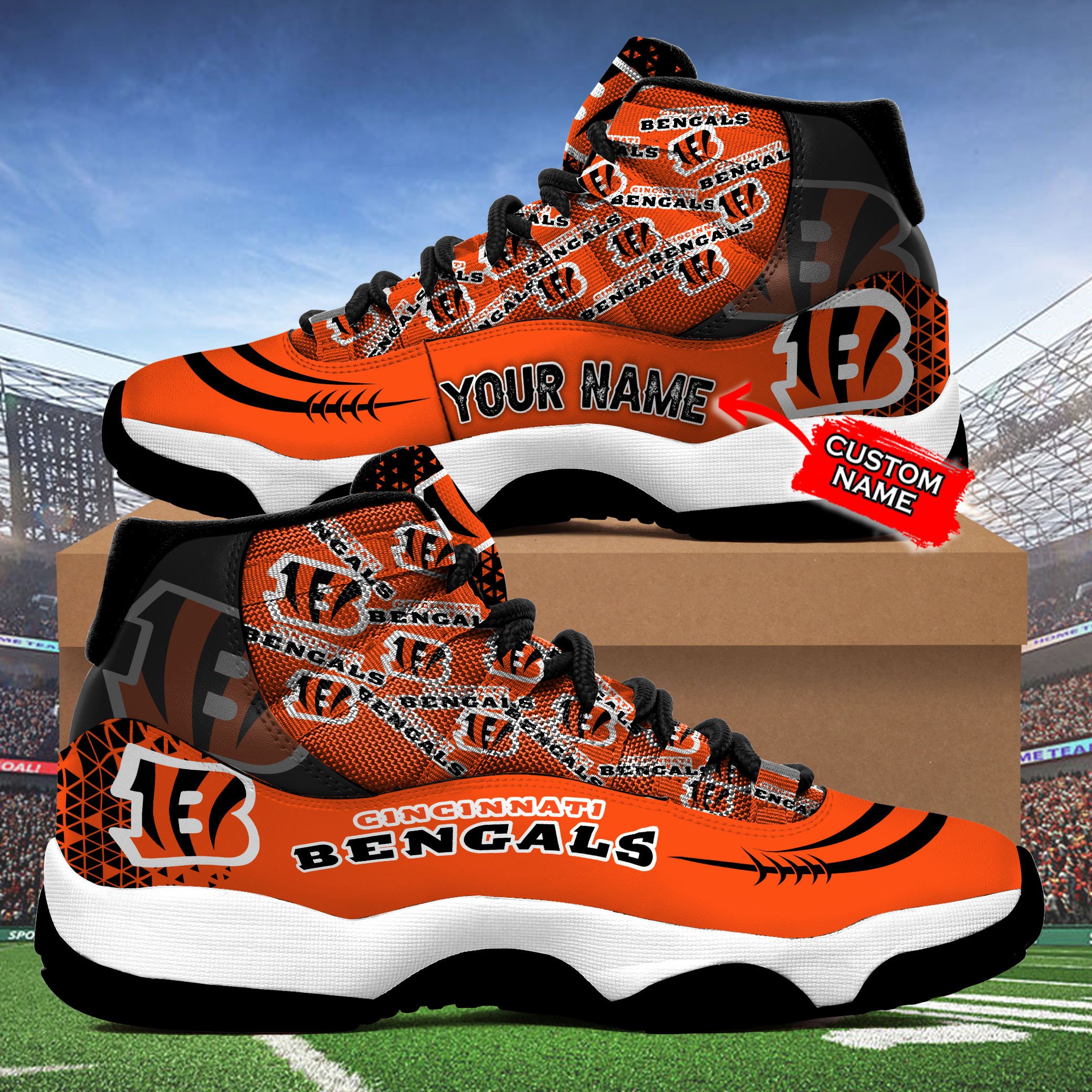 Buy Cincinnati Bengals 3D Personalized NFL AJ11 Sneaker Shoes - HomeFavo