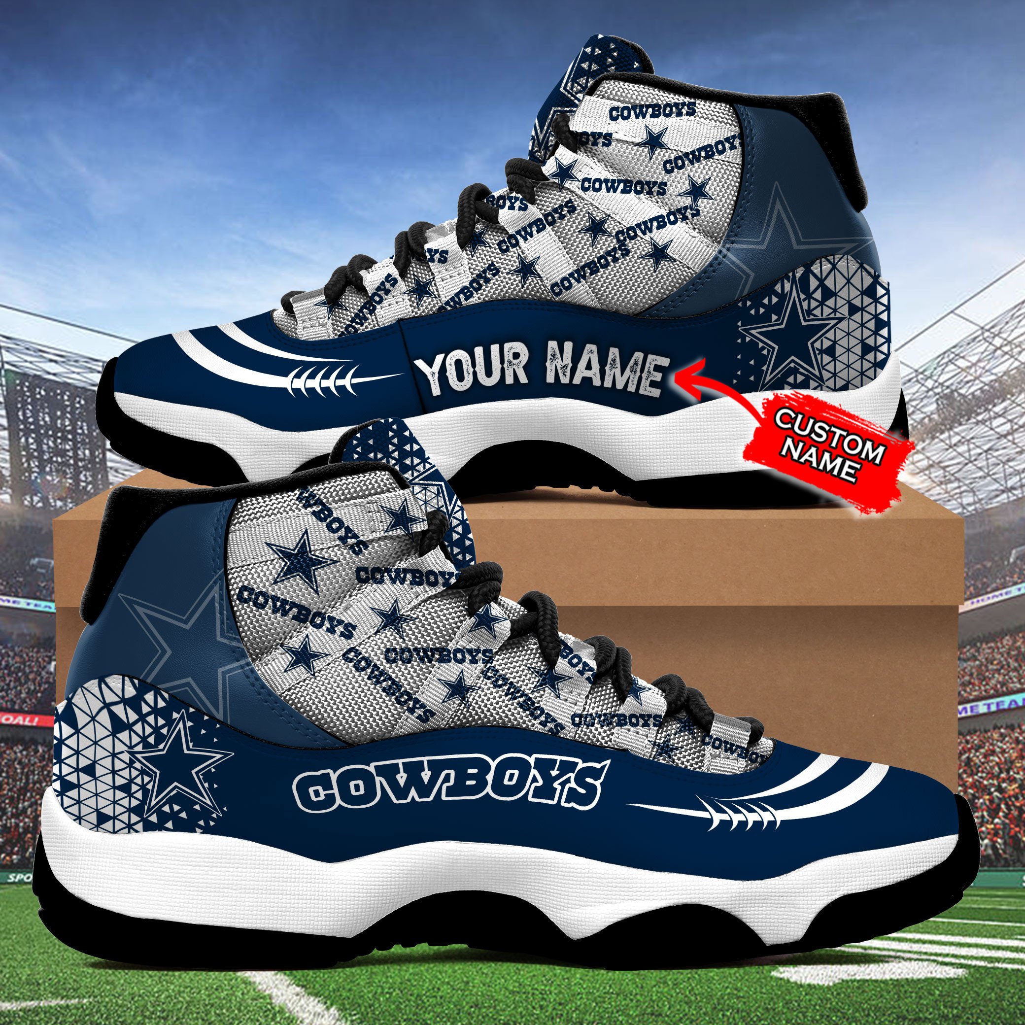 Buy Dallas Cowboys 3D Personalized NFL AJ11 Sneaker Shoes - HomeFavo