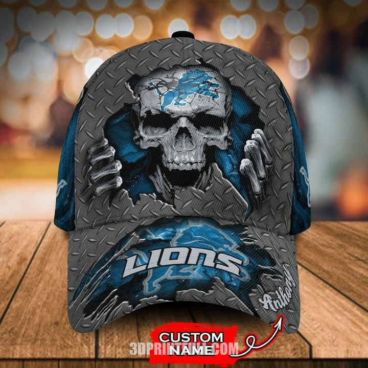Detroit Lions 3D Cap SKULL NFL Custom Name - HomeFavo