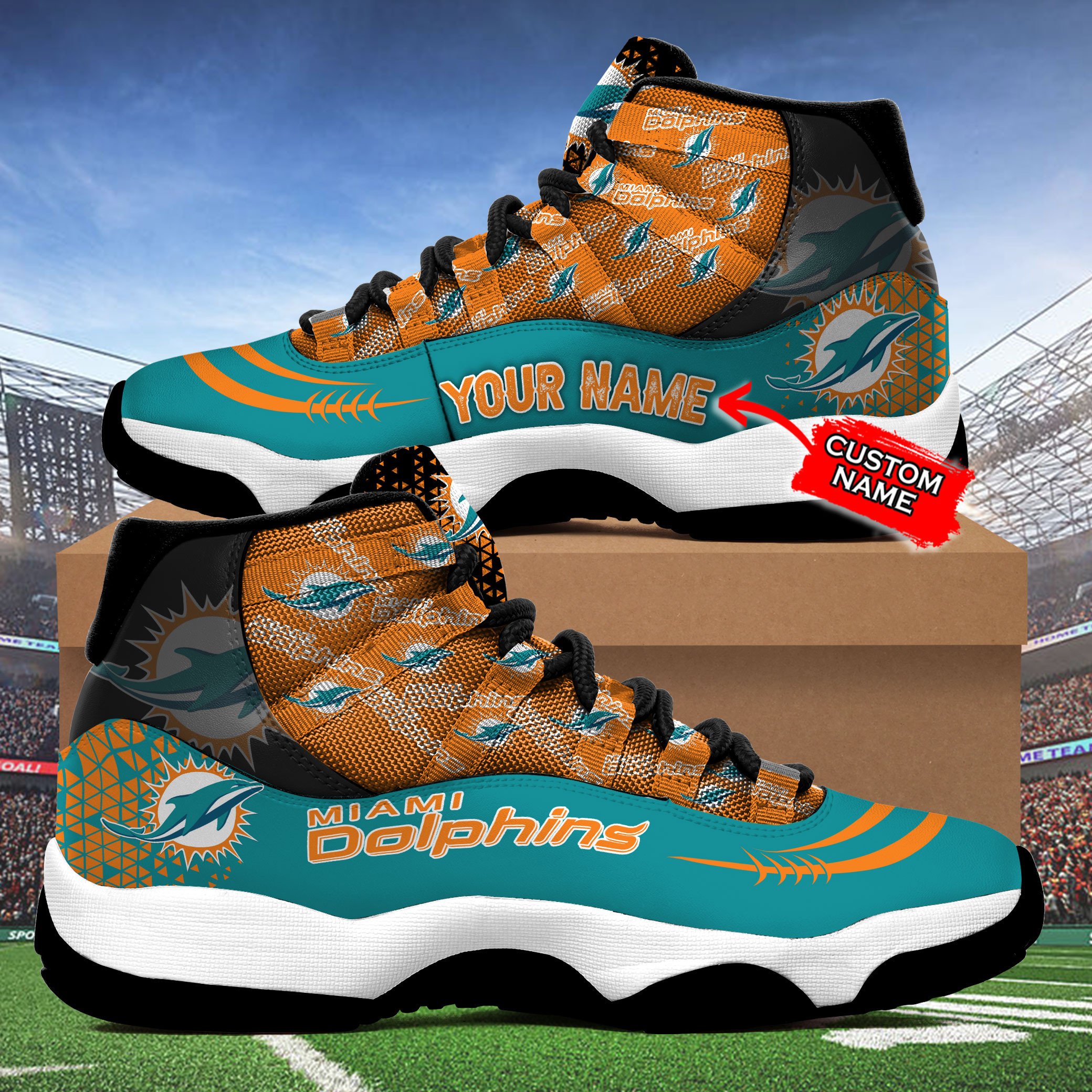 Buy Miami Dolphins 3D Personalized NFL AJ11 Sneaker Shoes - HomeFavo