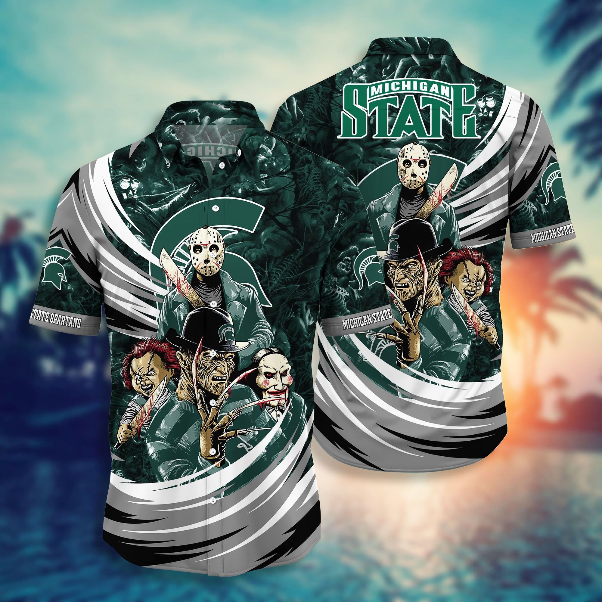 Michigan State Spartans NCAA Halloween Horror Movies Hawaiian