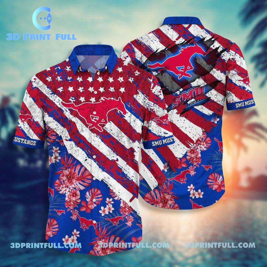 SMU Mustangs 3D Hawaiian shirt Mens summer for fan