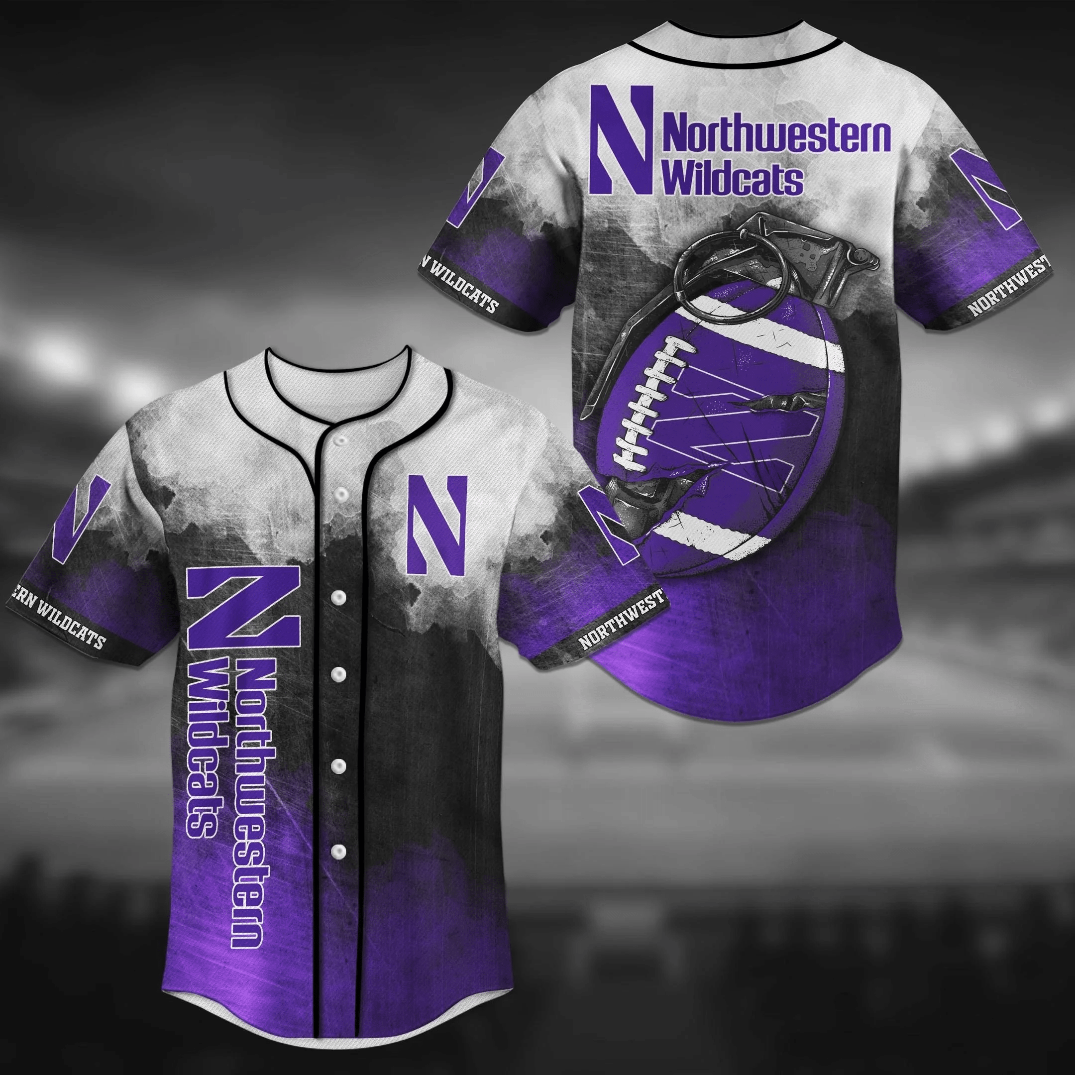 054 Northwestern Wildcats NCAA 1 Baseball Jersey Shirt Grenade
