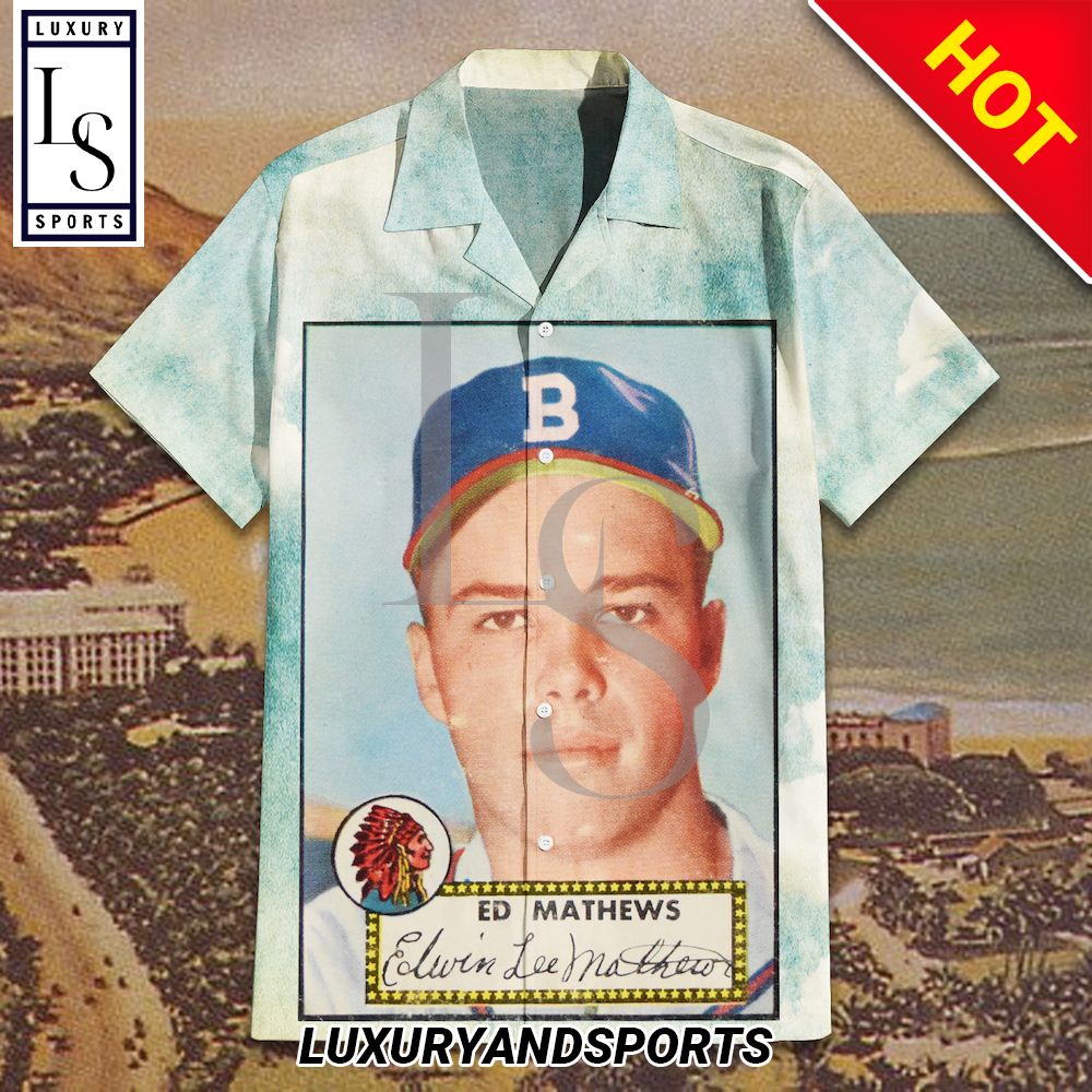 1952 Eddie Mathews Rookie Card Hawaiian Shirt