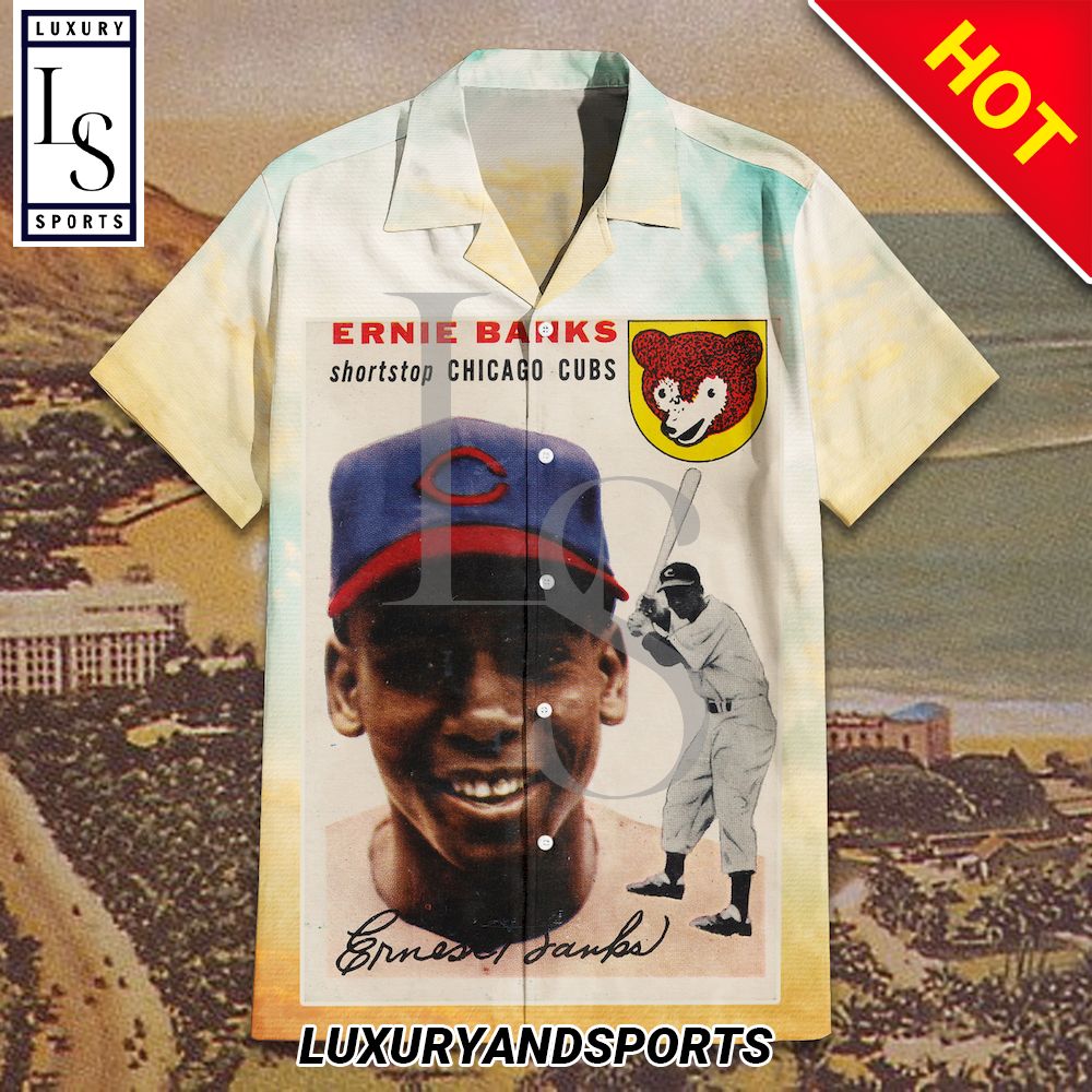 1954 Ernie Banks Rookie Card Hawaiian Shirt