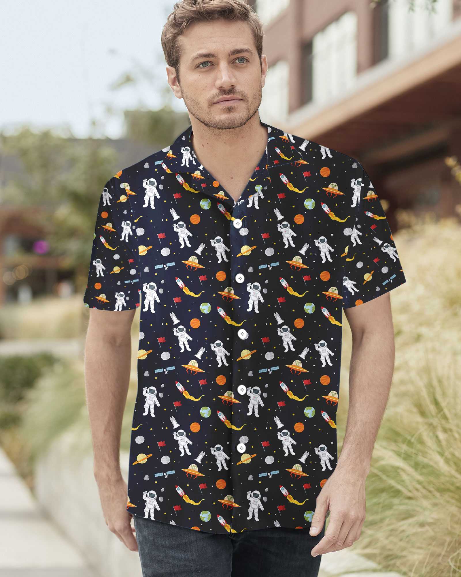 Astronaut Hello Hawaiian Shirt Aloha Shirt For Men and Women - HomeFavo