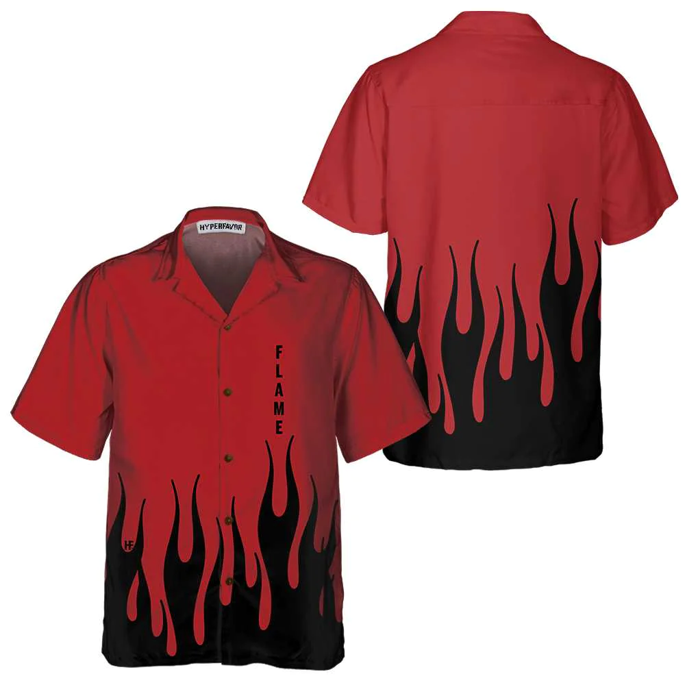 Black Flame Hawaiian Shirt Short Sleeve Flame Shirt Flame Print Shirt ...