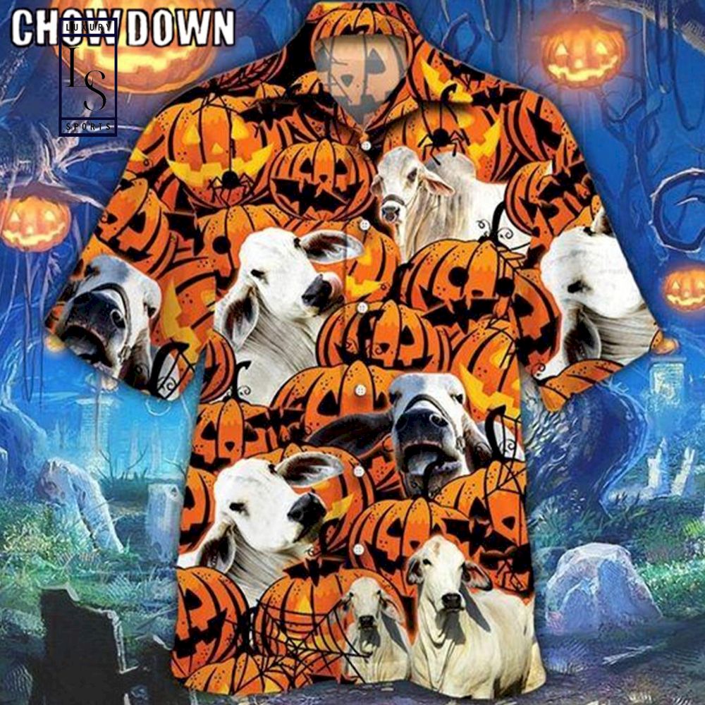 Brahman Cattle Halloween Pumpkin Halloween Hawaiian Shirt