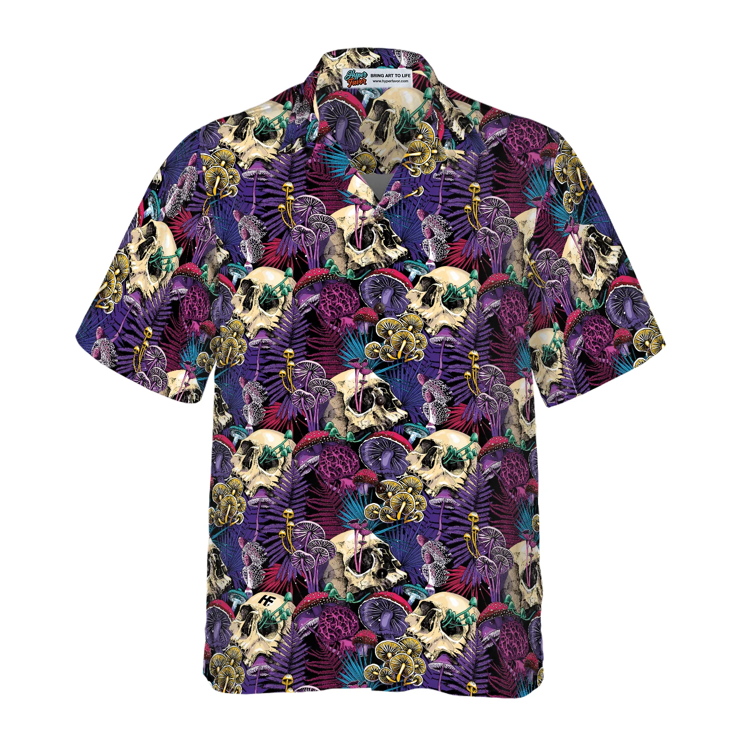 Bright Magic Psychedelic Mushrooms And Skulls Hawaiian Shirt Aloha ...