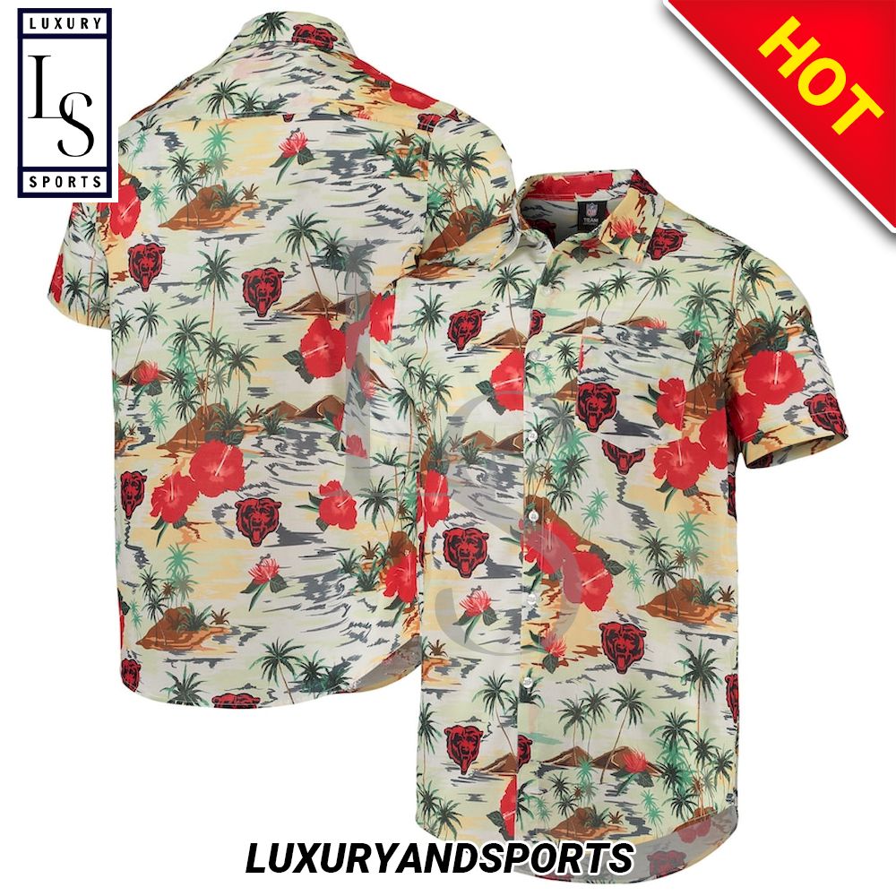 Chicago Bears Cream Paradise Floral Hawaiian Shirt