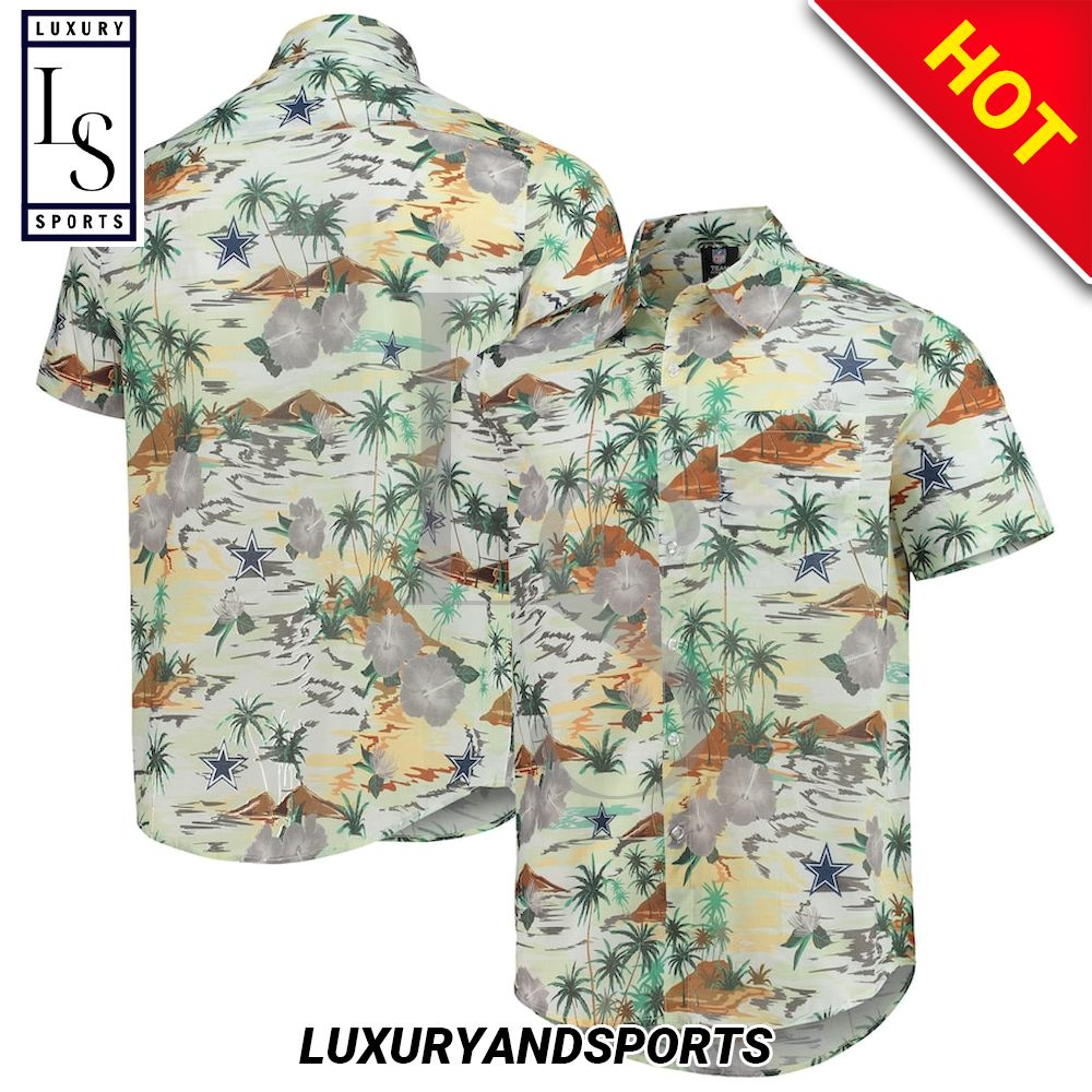 Dallas Cowboys Cream Paradise Floral Hawaiian Shirt