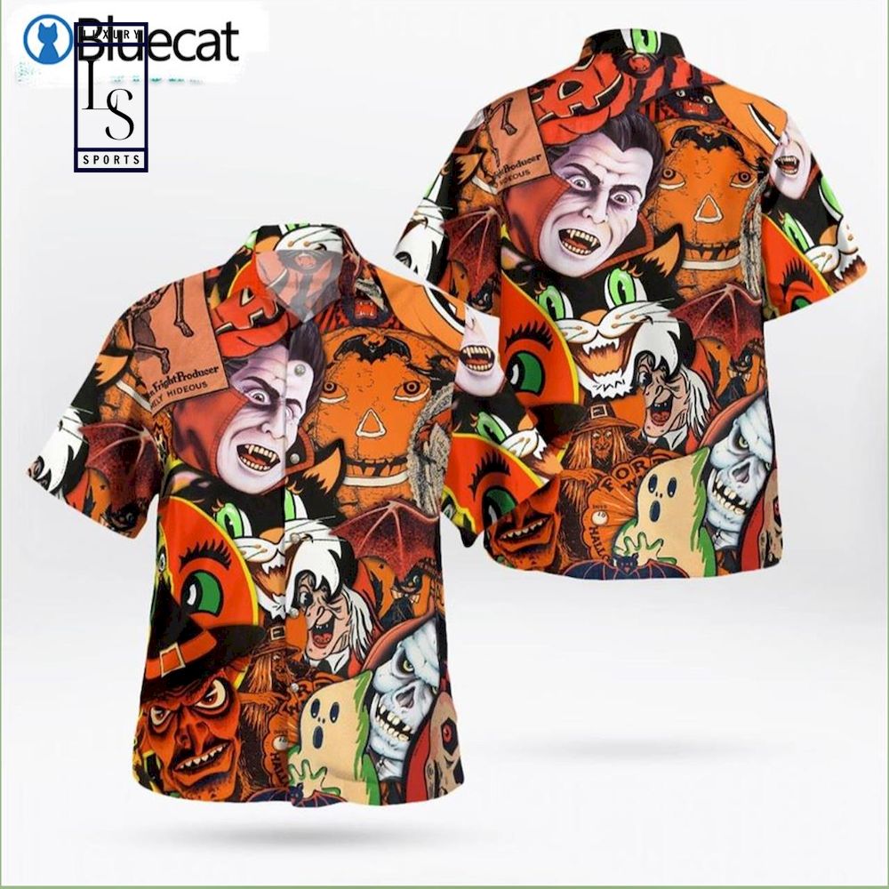 Extremely Hideous Horror Halloween Hawaiian Shirt