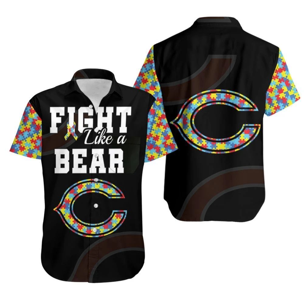 Fight Like A Chicago Bears Autism Support Hawaiian Shirt Aloha Shirt For Men Women Kid Combo Beach