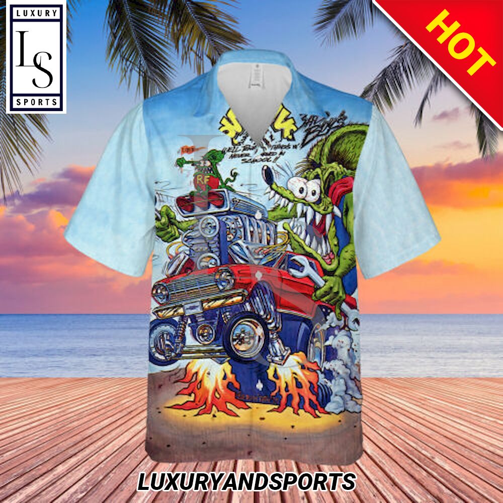 Fix The Hot Rod Breathing Rat Fink Hawaiian Shirt