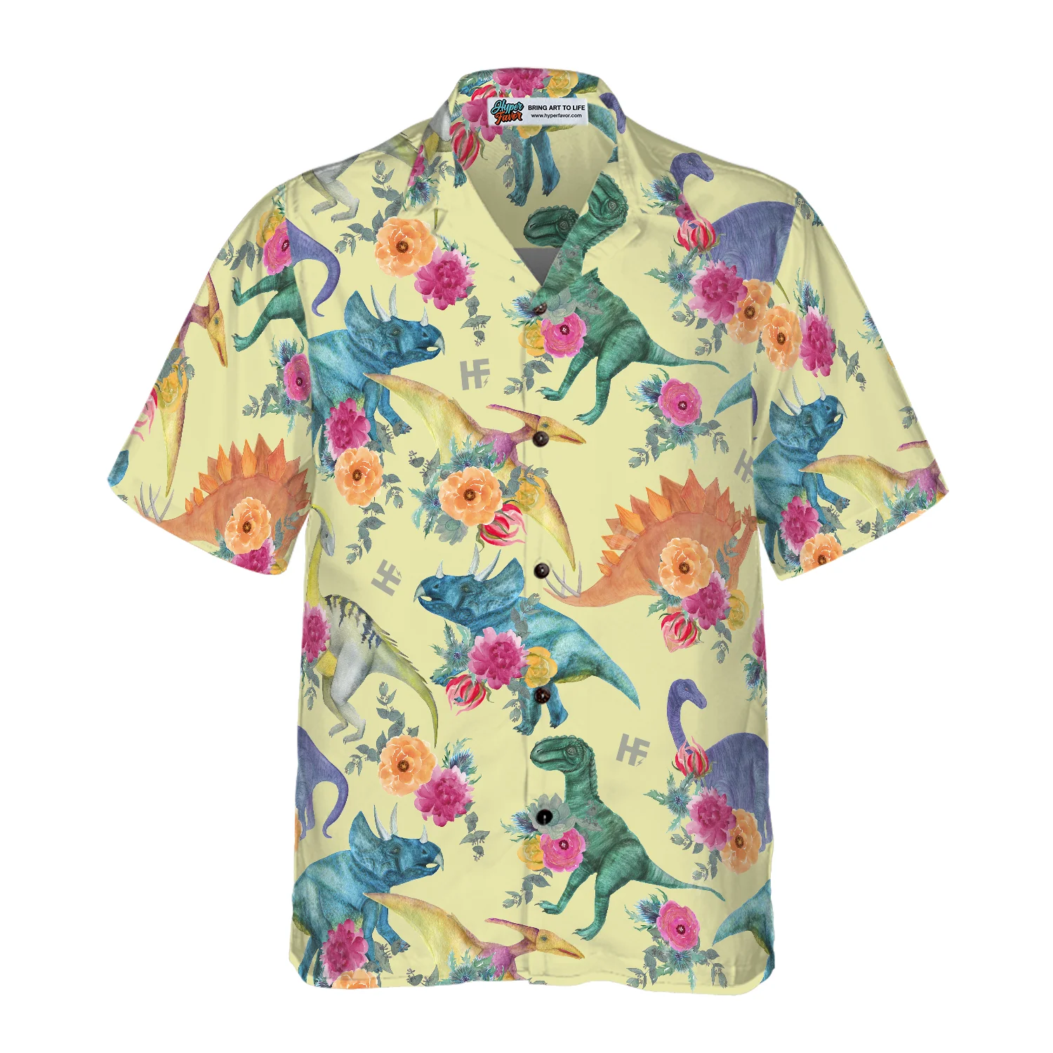 Floral Dinosaurs Hawaiian Shirt Aloha Shirt For Men and Women - HomeFavo