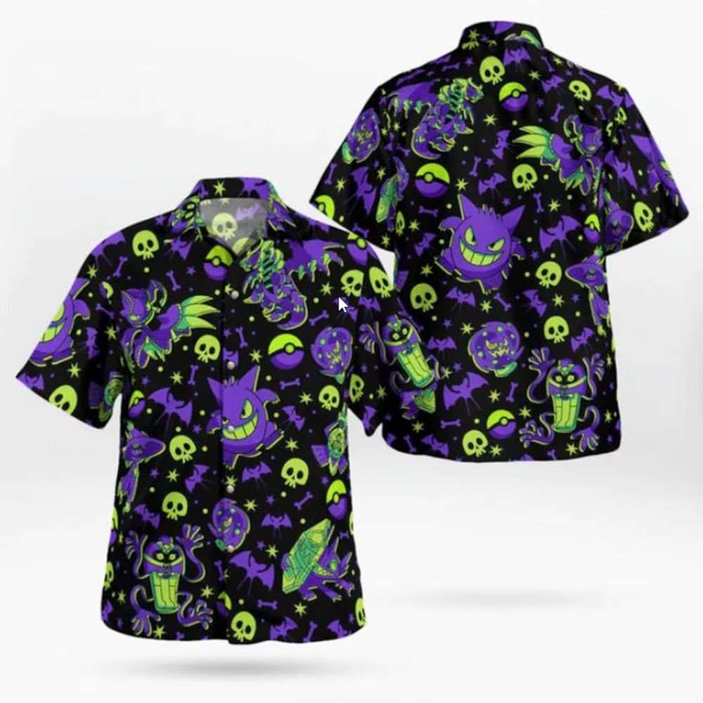 Gengar Skull Pokeball Hawaiian Shirt Pokemon Anime Shirt For Men Women Kid