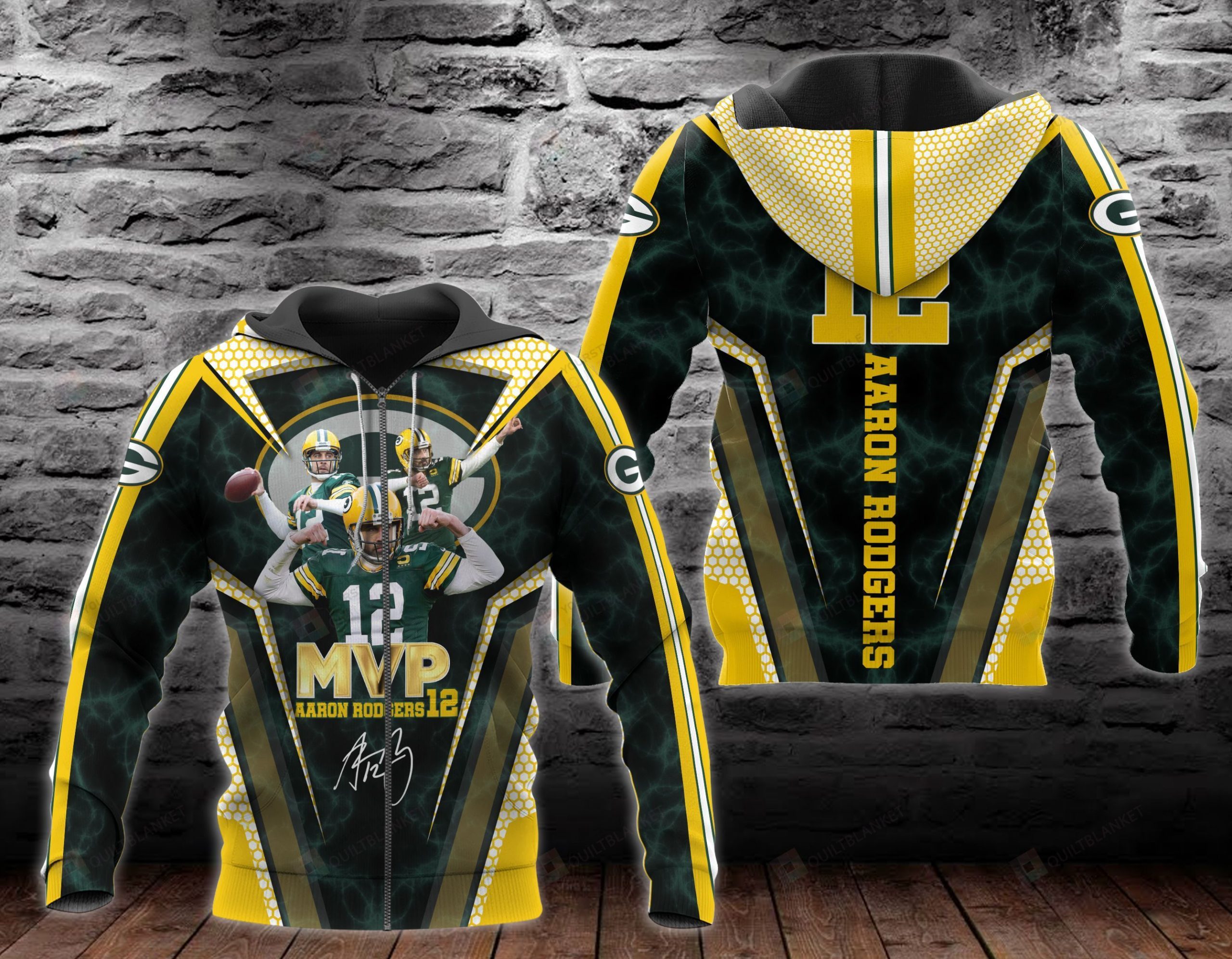 Green Bay Packers Aaron Rodgers 3D Pullover Hoodie - HomeFavo