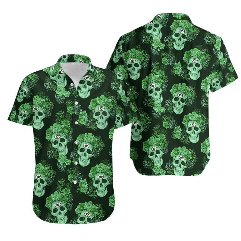 Green Bay Packers Mystery Skull And Flower Hawaiian Shirt Aloha Shirt For Men Women Kid