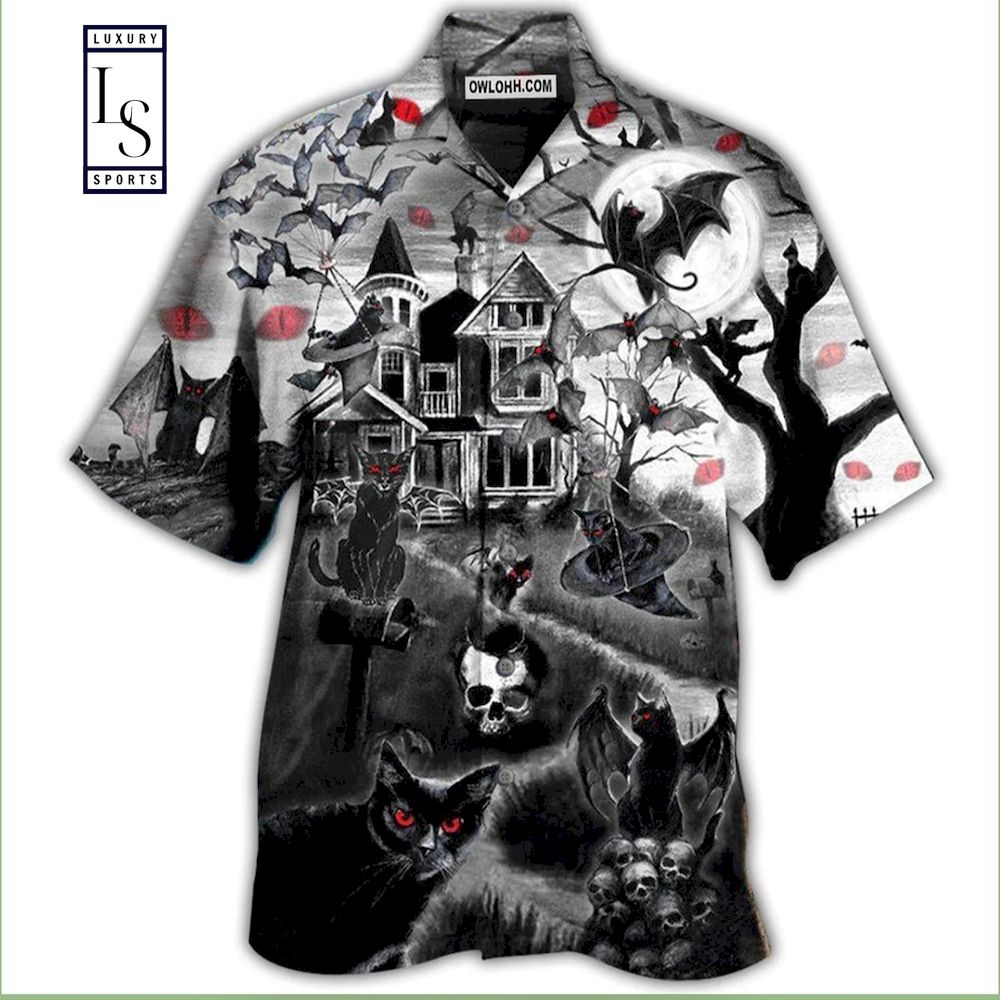 Halloween Black Cat Flying Horror Night Halloween Hawaiian Shirt