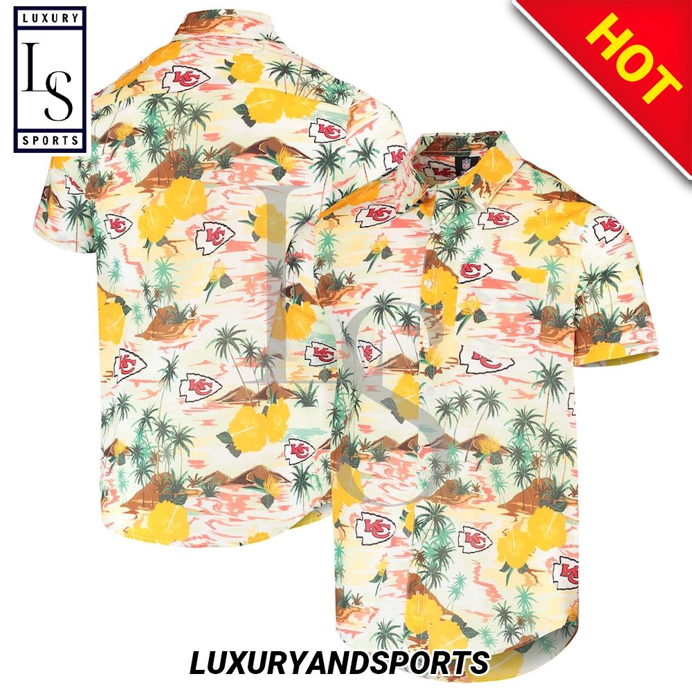 Kansas City Chiefs Cream Paradise Floral Hawaiian Shirt