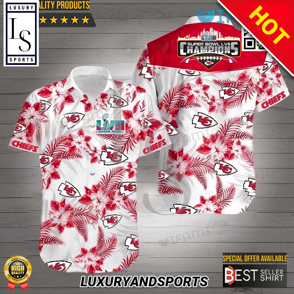 Kansas City Chiefs Super Bowl Wins Hibiscus Palm Hawaiian Shirt