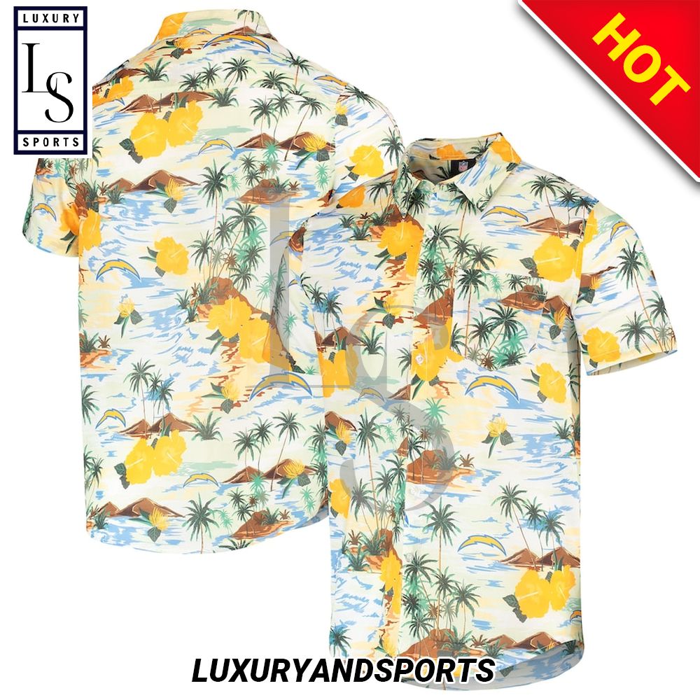 Los Angeles Chargers Cream Paradise Floral Hawaiian Shirt