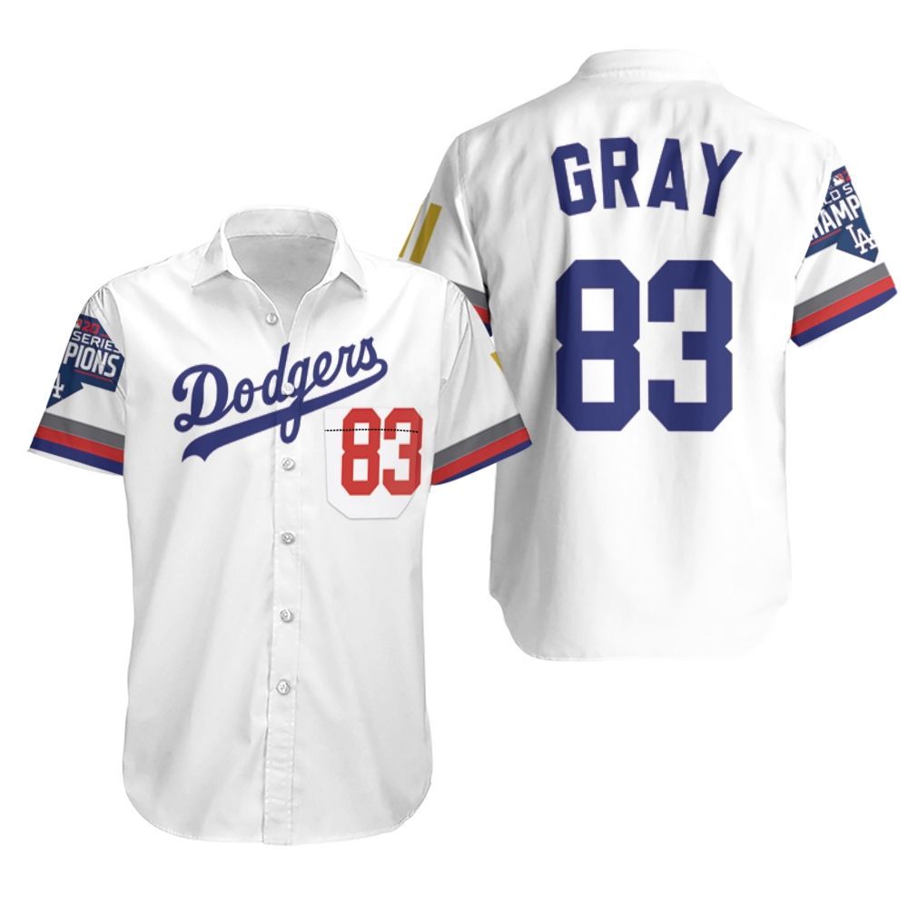 Los Angeles Dodgers Gray 83 2020 Championship Golden Edition White Jersey Inspired Style Hawaiian Shirt Aloha Shirt For Men Women Kid