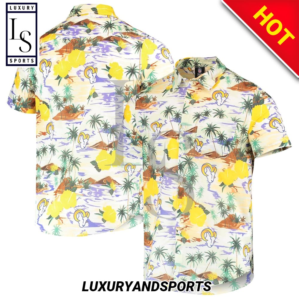 Los Angeles Rams Cream Paradise Floral Hawaiian Shirt